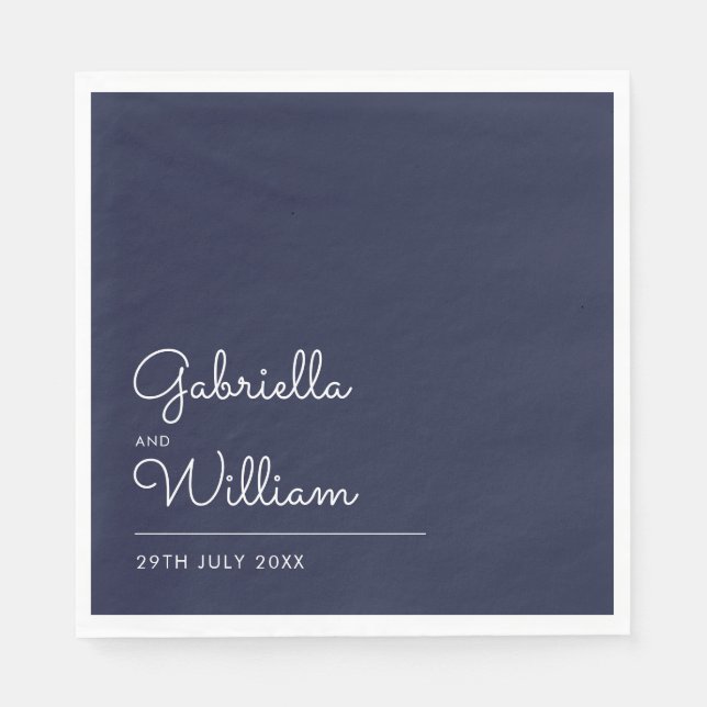 Elegant Modern Navy and White Script Napkin (Front)
