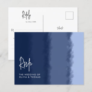Elegant Modern Navy Beach Waves Wedding Meal RSVP Invitation Postcard