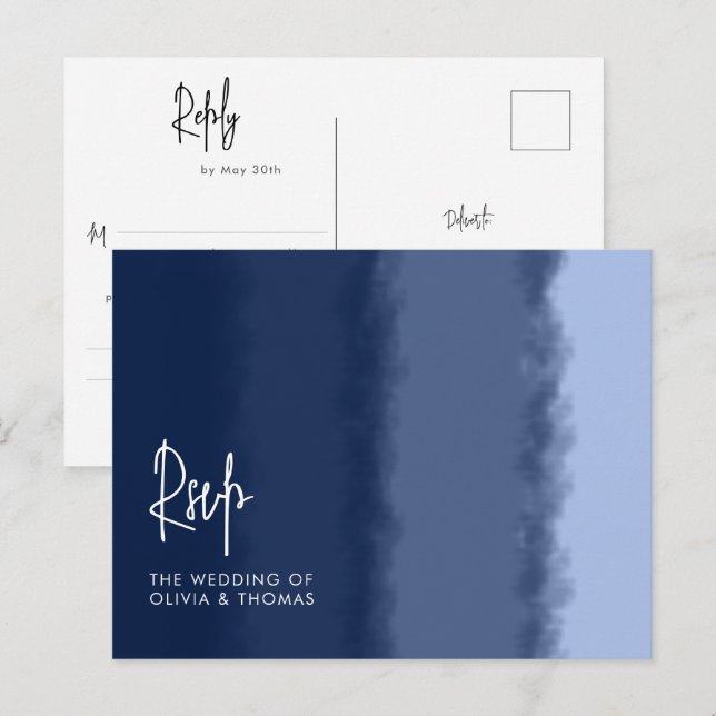 Elegant Modern Navy Beach Waves Wedding Meal RSVP Invitation Postcard (Front/Back)