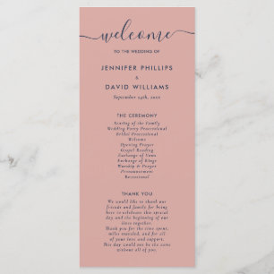 Elegant Modern Navy Blue and Blush Wedding Programme