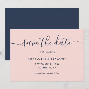 Elegant Modern Navy Blue and Blush Wedding Save The Date