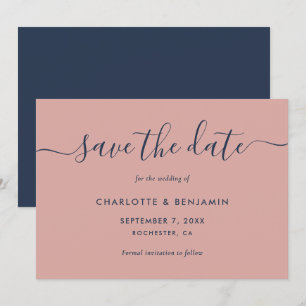 Elegant Modern Navy Blue and Blush Wedding Save The Date