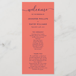 Elegant Modern Navy Blue and Coral Wedding Programme
