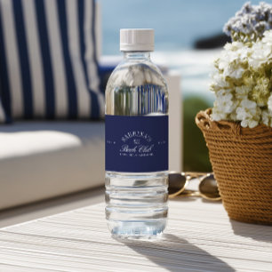 Elegant Modern Navy Blue Bachelorette Water Bottle Label
