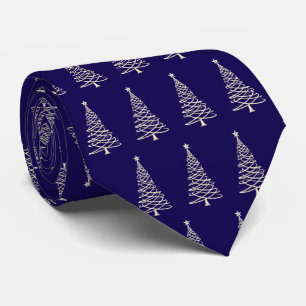 Elegant Modern Navy Blue Christmas Trees Patterned Tie