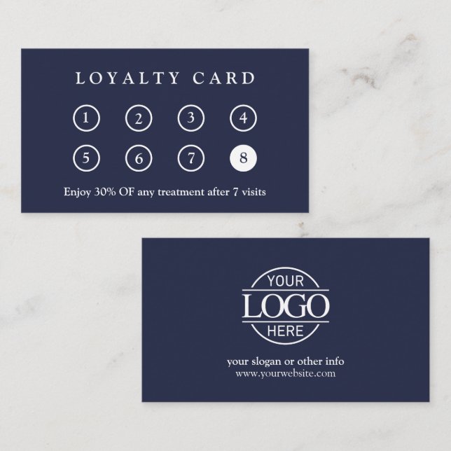 Elegant Modern Navy Blue Company Business Logo Loyalty Card (Front/Back)