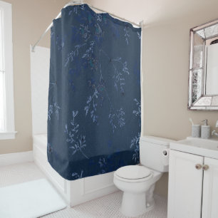 ELEGANT MODERN NAVY BLUE FLORAL SHOWER CURTAIN