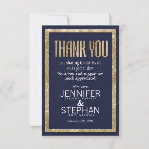 Elegant Modern Navy Blue Gold Sequin Thank You