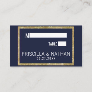 Elegant Modern Navy Blue Gold Sequin Wedding Place Card
