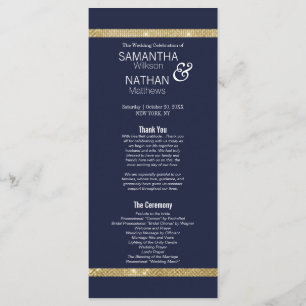 Elegant Modern Navy Blue Gold Wedding Program Programme