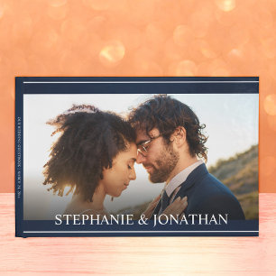 Elegant Modern Navy Blue Photo Wedding Guest Book