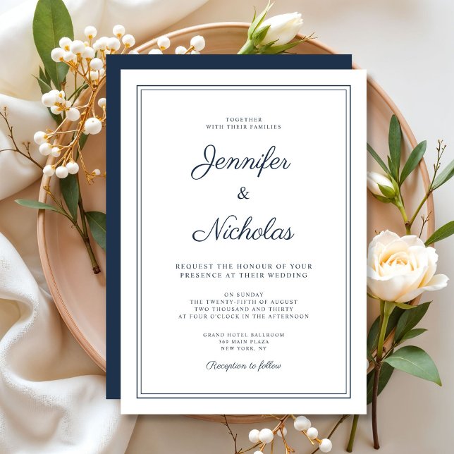 Elegant Modern Navy Blue Script Wedding Invitation (Elegant Modern Navy Blue Script Wedding Invitation)