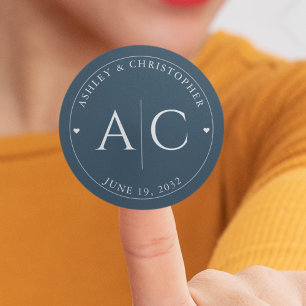 Elegant Modern Navy Blue Wedding Classic Round Sticker