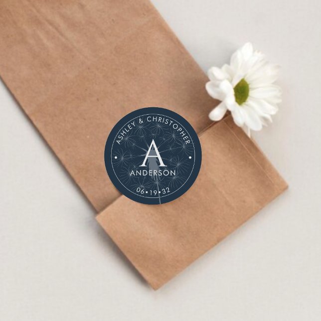 Elegant Modern Navy Blue Wedding Classic Round Sticker (Creator Uploaded)