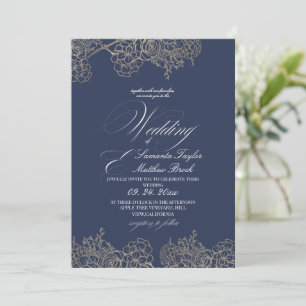 Elegant Modern Navy Blue Wedding Invitation