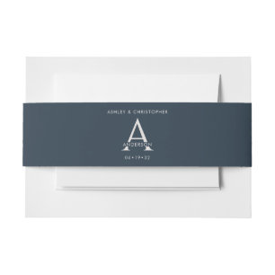Elegant Modern Navy Blue Wedding Invitation Belly Band