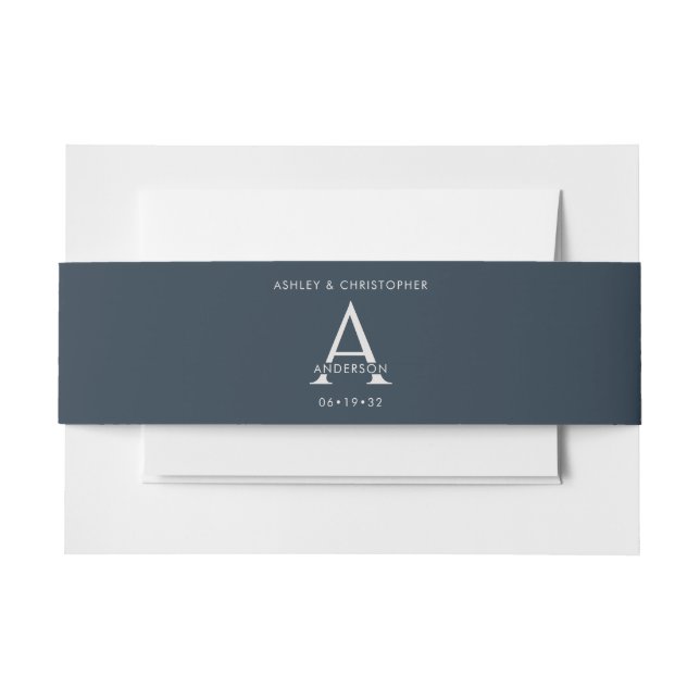 Elegant Modern Navy Blue Wedding Invitation Belly Band (Front Example)
