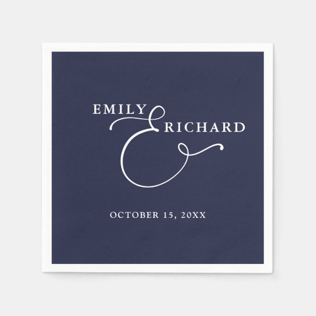 Elegant Modern Navy Blue Wedding Napkin (Front)