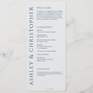 Elegant Modern Navy Blue Wedding Programme