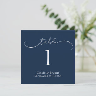 Elegant Modern Navy Blue Wedding Table Number