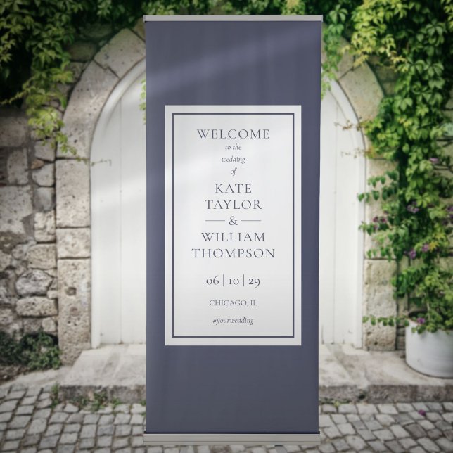 Elegant Modern Navy Blue Wedding Welcome Retractable Banner (Elegant Modern Navy Blue Wedding Welcome Retractable Banner)