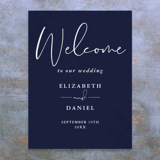 Elegant Modern Navy Blue Wedding Welcome Sign (Elegant Modern Navy Blue Wedding Welcome Sign)