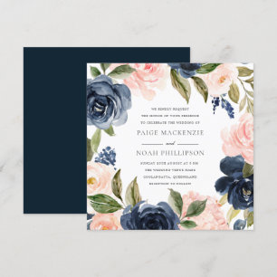 Elegant Modern Navy Blush Watercolor Wedding Invitation