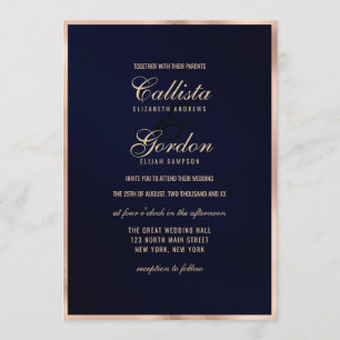 Elegant Modern Navy Gold Metallic Border Wedding Invitation