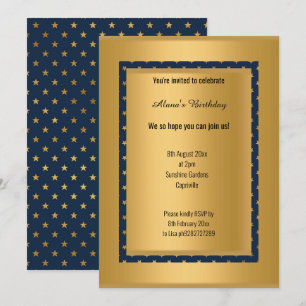 ELEGANT MODERN NAVY GOLD STAR ALL OCASSIO BIRTHDAY INVITATION