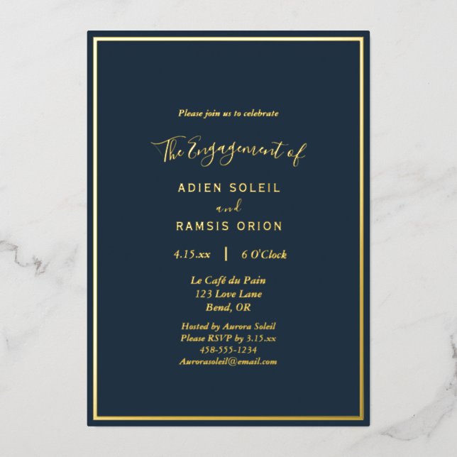 Elegant Modern Navy Gold Wedding Engagement Party (Front)