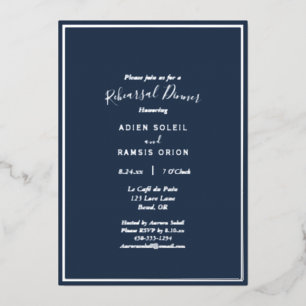 Elegant Modern Navy Silver Rehearsal Dinner