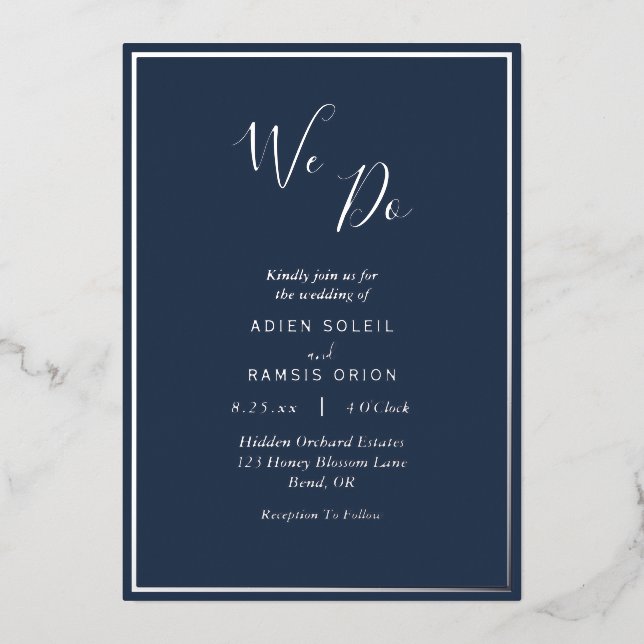 Elegant Modern Navy Silver We Do Wedding (Front)