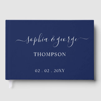 Elegant Modern Navy Silver Wedding Guest Book