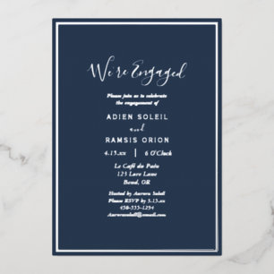 Elegant Modern Navy Silver We're Engaged Party
