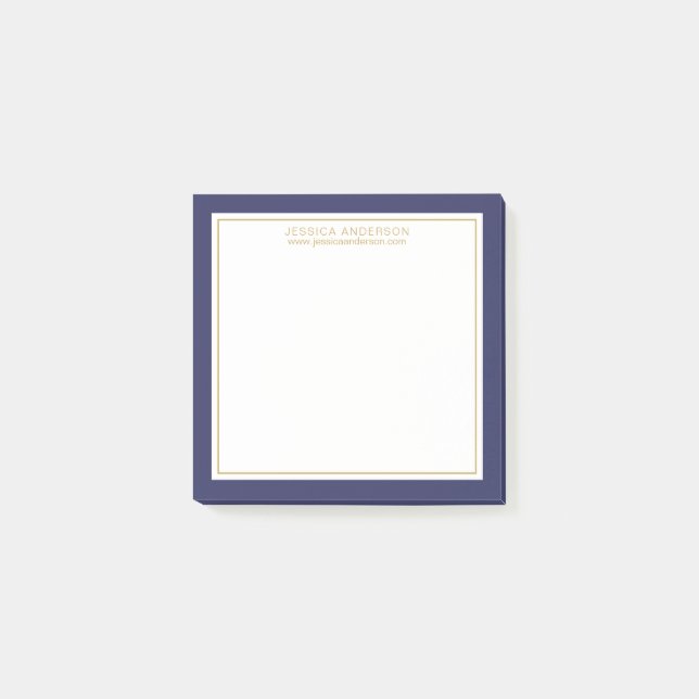 Elegant & Modern Navy/White/Gold Personalised Post-it Notes (Front)