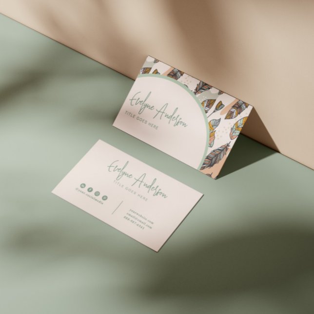 Elegant Modern Neutral Boho Chic Feather Indie Business Card (Creator Uploaded)