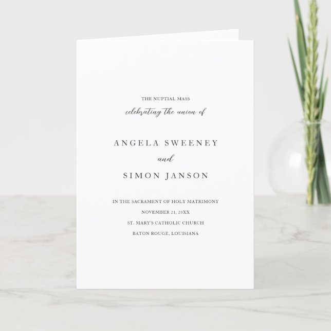 Elegant Modern Neutral Catholic Wedding Programme (Front)