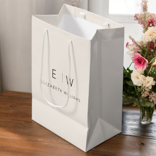 Elegant Modern Neutral Minimalist Monogram Name Medium Gift Bag