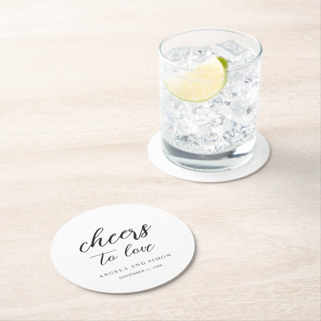 Elegant Modern Neutral Wedding Round Paper Coaster (Insitu)