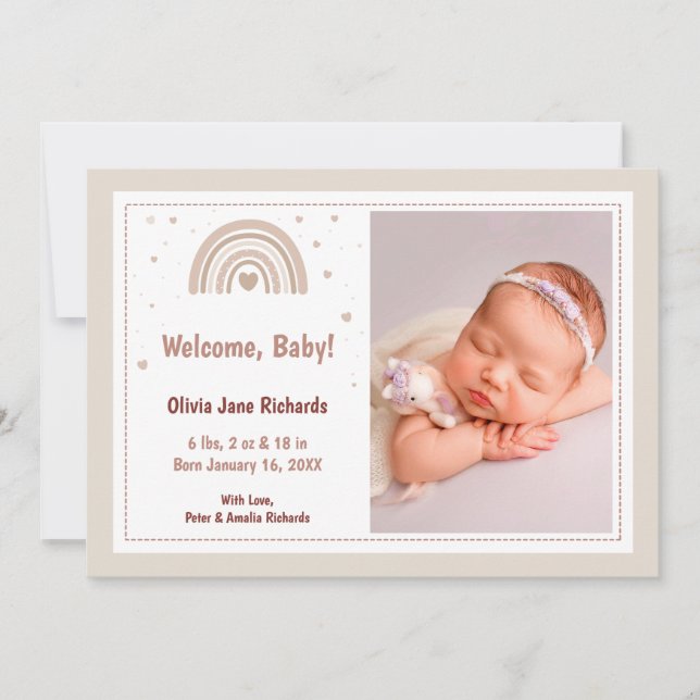 Elegant Modern Newborn Girl Baby Birth Announcement (Front)