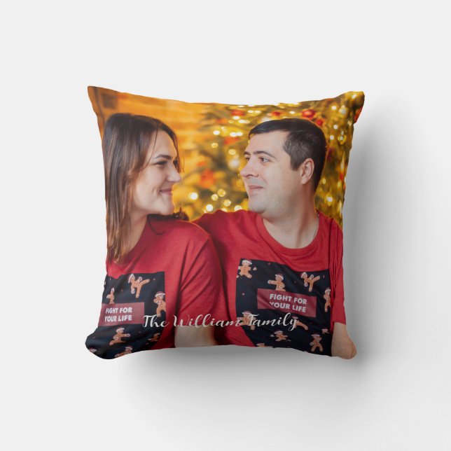 Elegant Modern Newly Wed First Christmas Photo Cushion (Front)