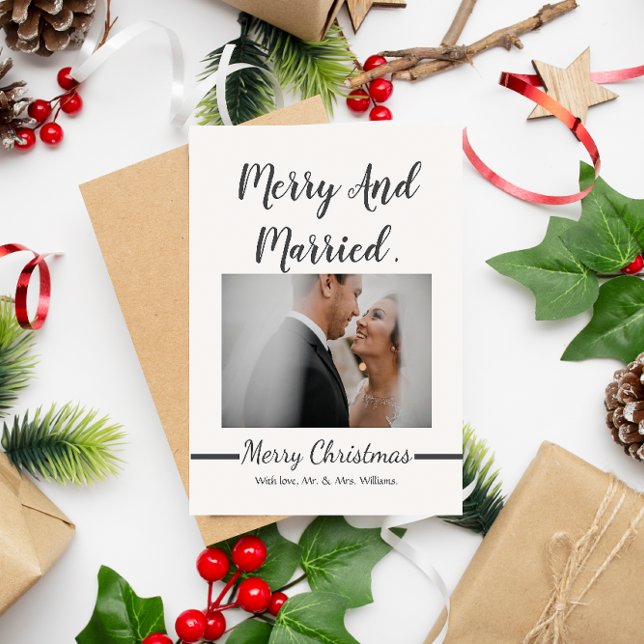 Elegant Modern Newlywed Merry & Married Christmas Holiday Card (Creator Uploaded)