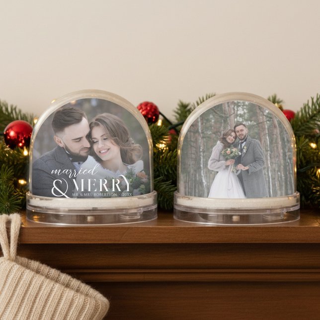 Elegant Modern Newlyweds Keepsake Christmas Snowglobe (Creator Uploaded)