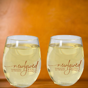 Elegant Modern Newlyweds  Stemless Wine Glass