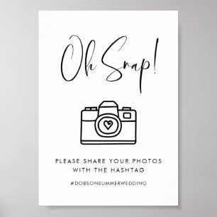 Elegant & Modern Oh Snap Wedding hashtag sign