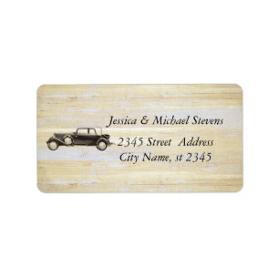 Elegant modern old car vintage wedding label