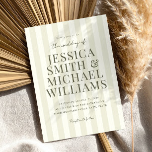 Elegant Modern Olive Green Striped Wedding Invitation