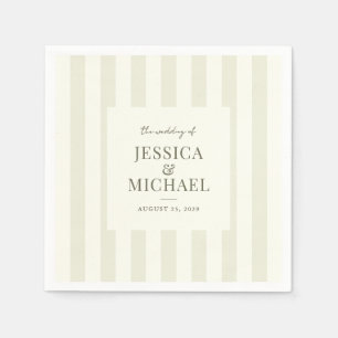 Elegant Modern Olive Green Striped Wedding Napkin