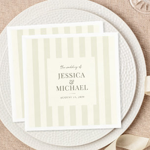Elegant Modern Olive Green Striped Wedding Napkin