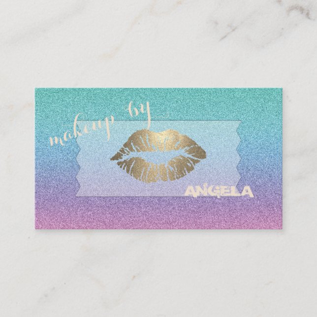 Elegant Modern Ombre Glitter Lips, Makeup Business Card (Front)